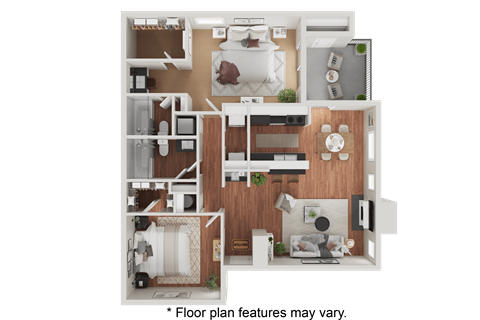 Floor plan for 2 beds, 2 baths, 1010 sqft